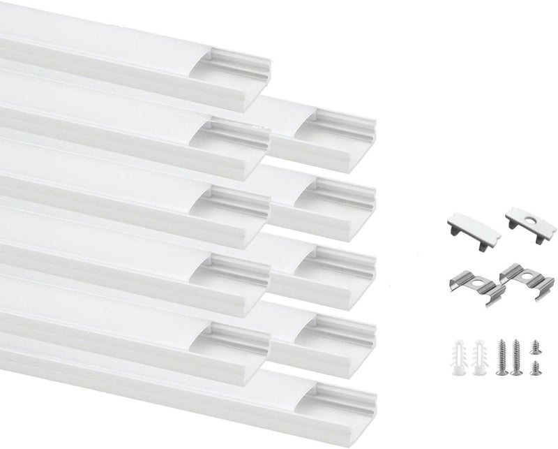 Besseto 10Pack 6.6Ft/2M White LED Aluminum Channel,LED Strip Light Diffuser Aluminum Channel Profile Housing Extrusion for Under Cabinet Counter and Stairs (White-10Pack 6.6ft) - Image 1